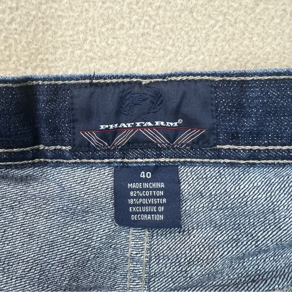 Phat Farm Jeans Mens 40x30 Dark Wash Straight Fit Pants Embroidered Pockets - Picture 8 of 10